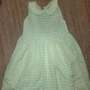 Light Green Checked Hand Smocked Sarah Louise England Collar Dress for Girls